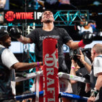 Luis Arias celebrates after defeating Jarrett Hurd Photo Credit: Pro Boxing Fans