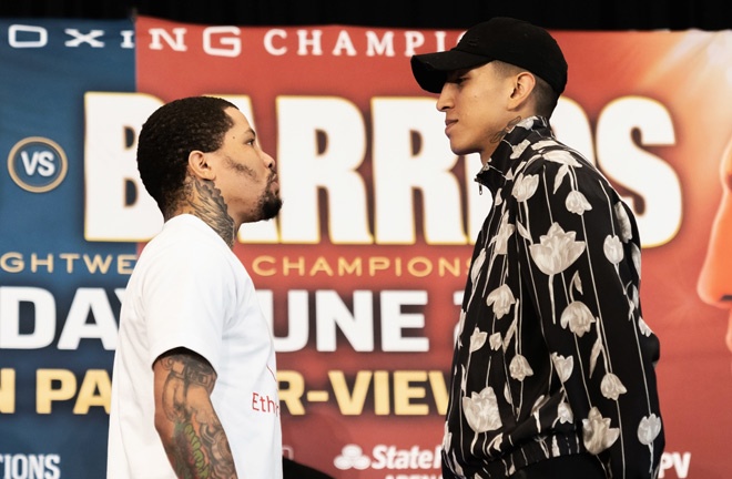 Davis came face-to-face with Barrios at Thursday's press conference Photo Credit: Ryan Hafey / Premier Boxing Champions