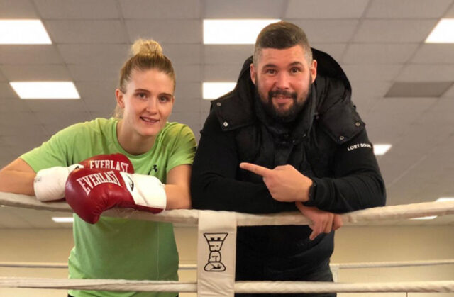 April Hunter alongside manager and former world champion, Tony Bellew Photo Credit: Instagram @aprilhunterboxing