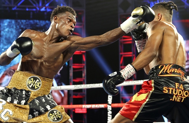 Richard Commey bounced back from defeat to Teofimo Lopez halting Jackson Marinez in six rounds in a Top Rank main event in February Photo Credit: Mikey Williams/Top Rank via Getty Images