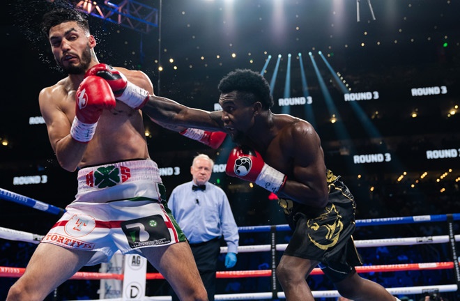 Carlos Adames halted Alexis Salazar in three rounds Photo Credit: Ryan Hafey / Premier Boxing Champions