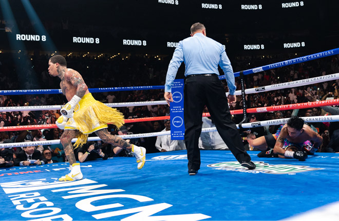 Barrios was knocked down twice during a torrid eighth round Photo Credit: Ryan Hafey / Premier Boxing Champions