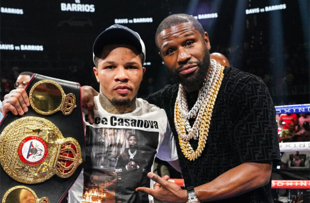 Gervonta Davis alongside promoter Floyd Mayweather after defeating Mario Barrios Photo Credit: Sean Michael Ham/Mayweather Promotions