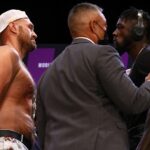 Wilder and Fury came face-to-face at Tuesday’s press conference ahead of their trilogy on July 24 Photo Credit: Mikey Williams/Top Rank via Getty Images