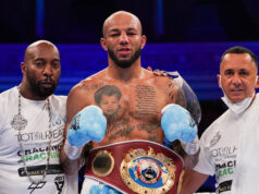 Lyndon Arthur celebrates with his team after beating Davide Faraci at the Royal Albert Hall Photo Credit: Round 'N' Bout Media/Queensberry Promotions