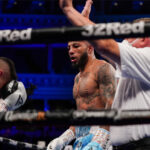 The referee waved off the contest after two Arthur knockdowns and a follow-up attack Photo Credit: Round ‘N’ Bout Media/Queensberry Promotions
