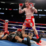 An overmatched Khan was knocked out in six rounds against Canelo Alvarez in 2016 Photo Credit: Tom Hogan-Hogan Photos/Golden Boy