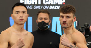 Leigh Wood challenges WBA 'Regular' Featherweight world champion, Xu Can at Fight Camp Photo Credit: Mark Robinson/Matchroom Boxing