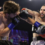 Muhammad Ali’s grandson, Nico Ali Walsh scored a first round stoppage over Jordan Weeks on his pro debut Photo Credit: Mikey Williams/Top Rank via Getty Images