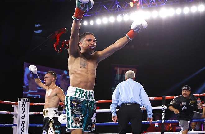 Franco celebrates at the end of the fight Photo Credit: Mikey Williams/Top Rank via Getty Images
