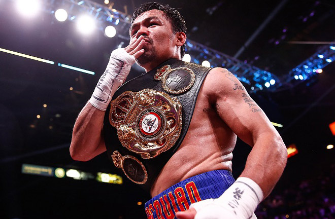 Pacquiao attempts to win back the WBA belt he was stripped of in January Photo Credit: Stephanie Trapp