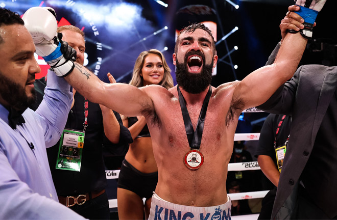 Jono Carroll celebrates his victory over Andy Vences Photo Credit: Amanda Westcott/Triller Fight Club