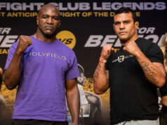 Evander Holyfield, 58, will face Vitor Belfort, 44, in Florida tonight. Photo Credit: Amanda Westcott, Triller Fight Club