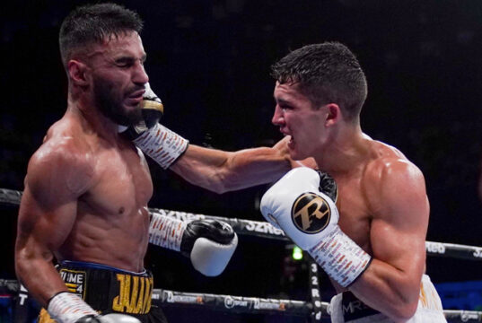 Two unbeaten prospects - Louie Lynn & Amin Jahenzab put it all on the line at the Copper Box Arena in London last night. Photo Credit: Frank Warren (Twitter).