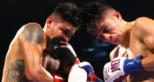 Emanuel Navarrete defended the WBO featherweight title for the second time, as the Mexican took a bruising points win over Joet Gonzalez at the Pechanga Arena in San Diego. Photo Credit: Top Rank Boxing (Twitter).