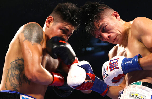 Emanuel Navarrete defended the WBO featherweight title for the second time, as the Mexican took a bruising points win over Joet Gonzalez at the Pechanga Arena in San Diego. Photo Credit: Top Rank Boxing (Twitter).