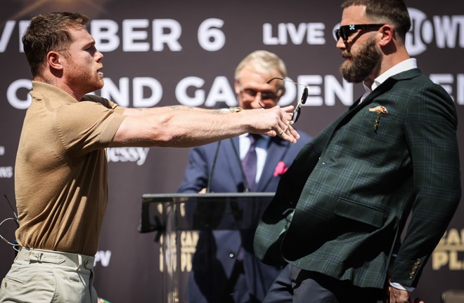 Canelo and Plant clashed at the face-off for their first press conference in September Photo Credit: Amanda Westcott/SHOWTIME