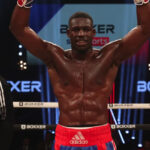 Richard Riakporhe celebrates after beating  Krzysztof Twardowski last night Photo Credit: Lawrence Lustig/BOXXER
