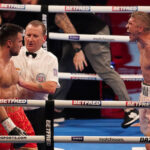 Liam Smith celebrates after beating Anthony Fowler in Liverpool on Saturday Photo Credit: Dave Thompson/Matchroom Boxing