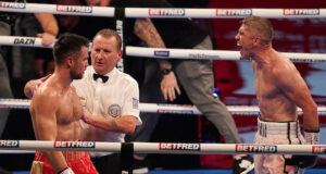 Liam Smith celebrates after beating Anthony Fowler in Liverpool on Saturday Photo Credit: Dave Thompson/Matchroom Boxing