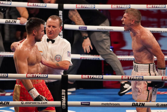 Liam Smith celebrates after beating Anthony Fowler in Liverpool on Saturday Photo Credit: Dave Thompson/Matchroom Boxing