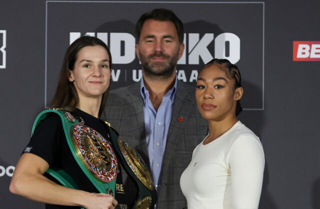 Terri Harper and Alycia Baumgardner at Thursday's press conference Photo Credit: Mark Robinson/Matchroom Boxing