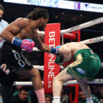 Jason Quigley found himself covering up early from Demetrius Andrade’s attacks from the start. Photo Credit: Ed Mulholland/Matchroom or Melina Pizano/Matchroom