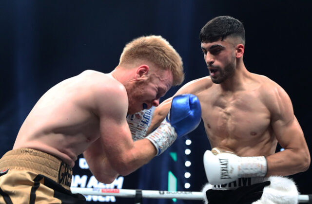 Adam Azim stopped Stu Greener in two rounds on Saturday's BOXXER bill Photo Credit: Lawrence Lustig/BOXXER