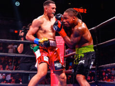 David Benavidez KOs Kyrone Davis in seven, calls out Canelo and Charlo. Photo Credit: PBC Twitter.