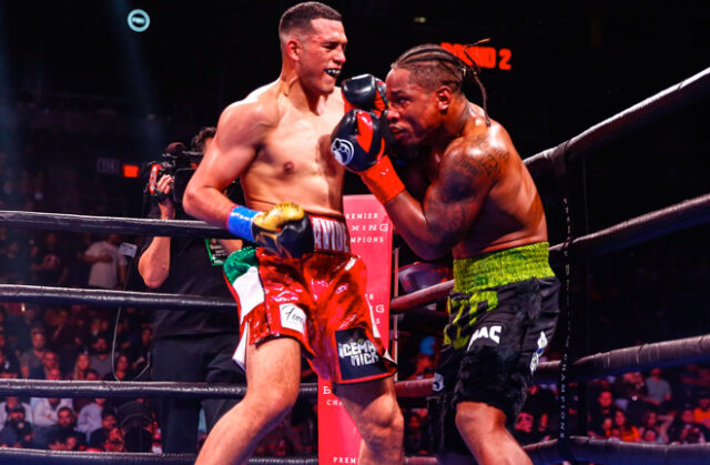 David Benavidez KOs Kyrone Davis in seven, calls out Canelo and Charlo. Photo Credit: PBC Twitter.