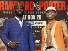 Terence Crawford defends his WBO welterweight world title against Shawn Porter in Las Vegas on Saturday night Photo Credit: Mikey Williams/Top Rank via Getty Images