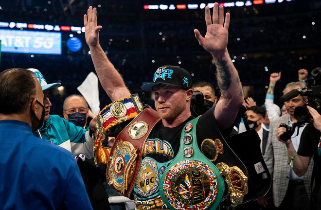 Canelo's WBA 'super, WBC, WBO and Ring Magazine belts are on the line Photo Credit: Michelle Farsi/Matchroom