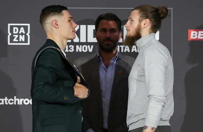 Billam-Smith and Bregeon came face-to-face at Thursday's press conference Photo Credit: Mark Robinson/Matchroom Boxing