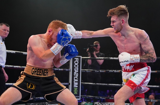 Ethan ‘Jammy’ James won all eight rounds of his super lightweight contest with Stu Greener.  Photo Credit: Frank Warren (Twitter)