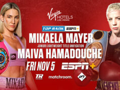 WBO champion, Mikaela Mayer clashes with IBF titlist, Maiva Hamadouche in a super featherweight unification showdown on Friday night in Las Vegas