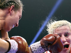 Mikaela Meyer and Maiva Hamadouche put on a real show last night and a potential fight of the year as Meyer went on to unify the IBF and WBO super featherweight titles. Photo Credit: Top Rank Boxing (Twitter)