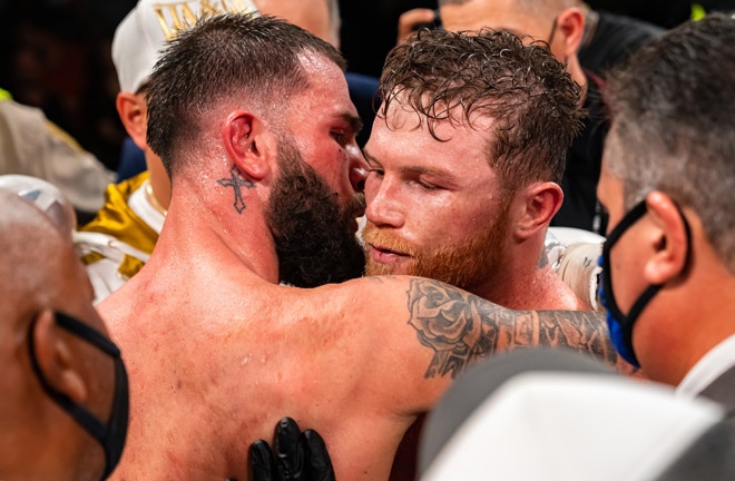 The pair embraced after their captivating battle Photo Credit: Ryan Hafey / Premier Boxing Champions