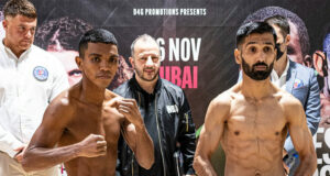 Muhammad Waseem (r) and Rober Barrera (l) clash in the main event in Dubai on Friday night Photo Credit: D4G Promotions