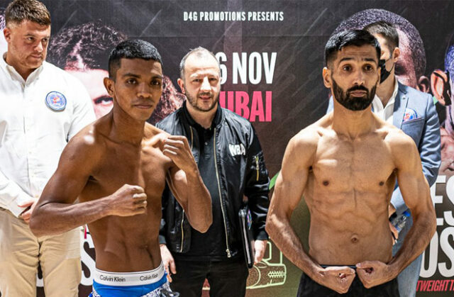 Muhammad Waseem (r) and Rober Barrera (l) clash in the main event in Dubai on Friday night Photo Credit: D4G Promotions