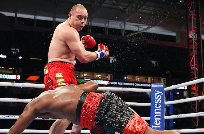 Zhilei Zhang was held to a draw against Jerry Forrest in February despite three knockdowns Photo Credit: Ed Mulholland/Matchroom