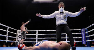 Kerman Lejarraga made a successful first defence of his European super middleweight title after knocking out Jack Flatley in round nine. Photo Credit: Matchroom Boxing.