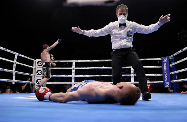 Kerman Lejarraga made a successful first defence of his European super middleweight title after knocking out Jack Flatley in round nine. Photo Credit: Matchroom Boxing.