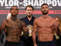 Conor Benn and Chris Algieri at Friday's weigh-in Photo Credit: Mark Robinson/Matchroom Boxing