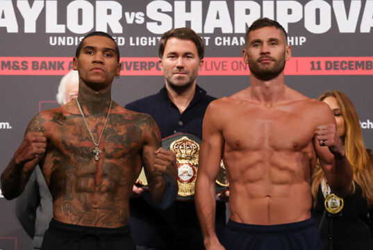 Conor Benn and Chris Algieri at Friday's weigh-in Photo Credit: Mark Robinson/Matchroom Boxing