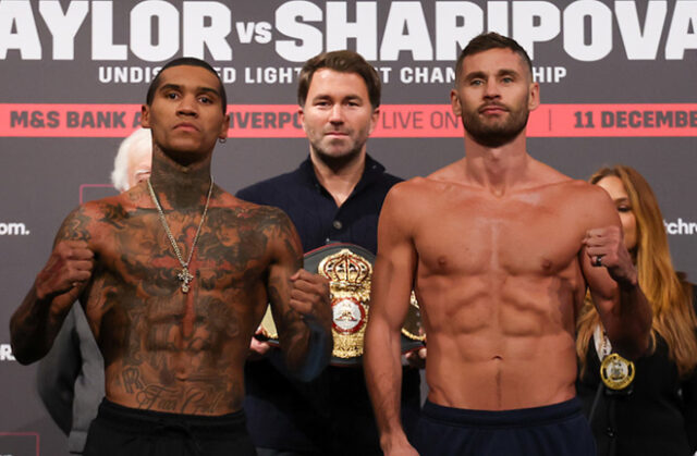 Conor Benn and Chris Algieri at Friday's weigh-in Photo Credit: Mark Robinson/Matchroom Boxing