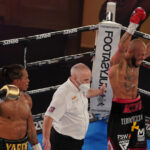 Arthur celebrates after beating Yarde by split decision last year Photo Credit: Round ‘N’ Bout Media/Queensberry Promotions