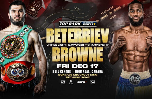 Artur Beterbiev clashes with Marcus Browne in a light heavyweight world title showdown in Montreal on Friday night