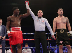 Isaac Chamberlain was all smiles after his first round stoppage win over Dilan Prasovic last night in Crystal Palace. Photo Credit: Hennessy Sports (Twitter).