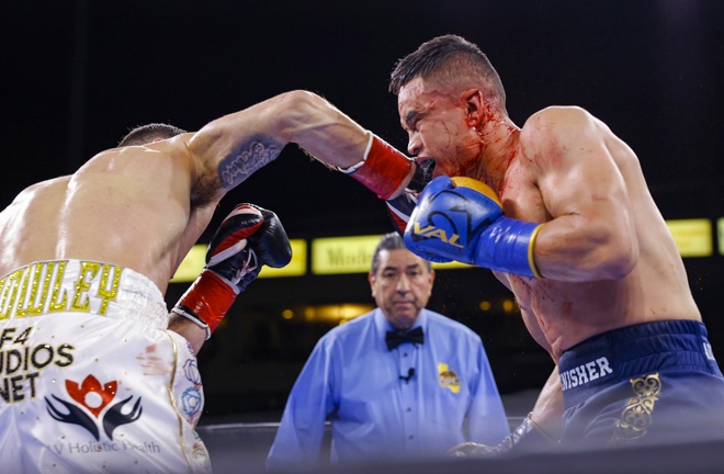 Cody Crowley beats unbeaten Kudratillo Abdukakhorov (18-0-0) by UD 95-94 97-92 98-91 to move to 20(9)-0-0 in the welterweight division Abdukakhorov was Errol Spence Jr IBF mandatory. Photo Credit: Showtime Boxing (Twitter).