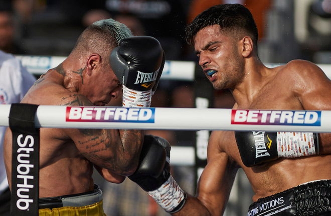 Fiaz beat Kevin Baldospino on points at Fight Camp Photo Credit: Mark Robinson/Matchroom Boxing